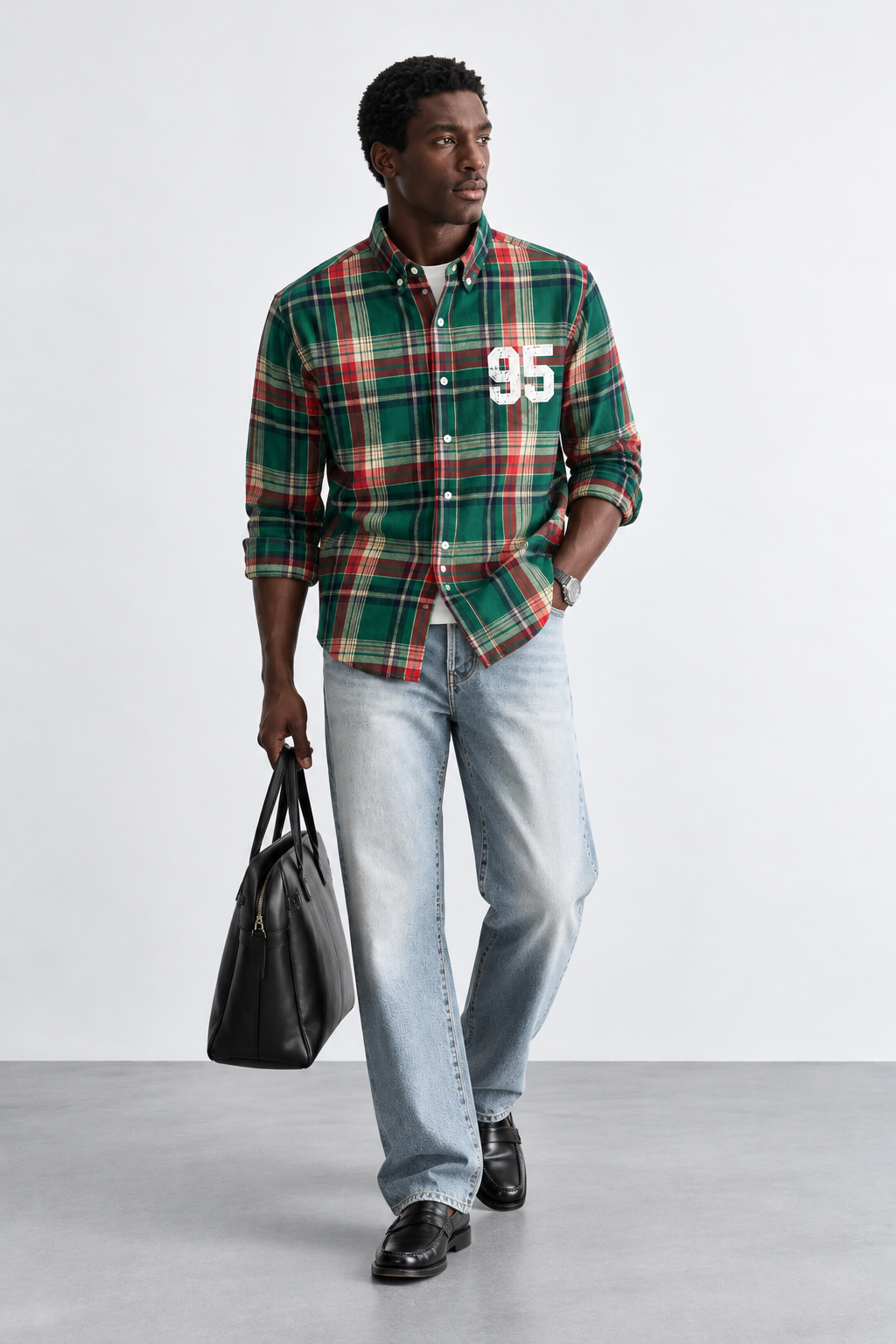 SYLOR 95 Emerald Vintage Plaid Statement Shirt