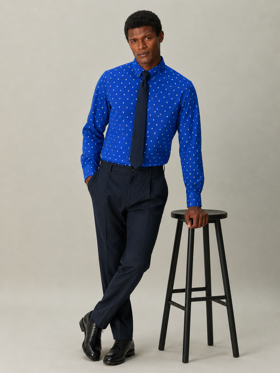 Royal Blue Micro-Pattern Formal Shirt
