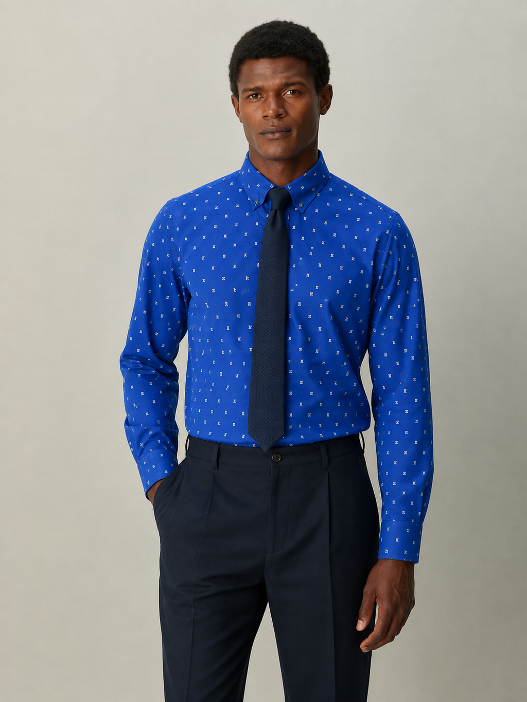 Royal Blue Micro-Pattern Formal Shirt