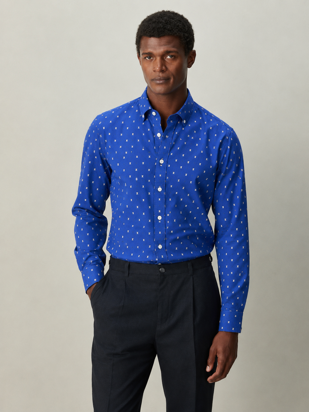Royal Blue Micro-Pattern Formal Shirt