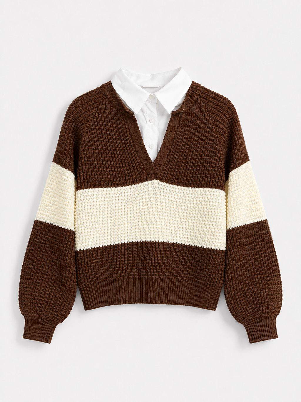 Colorblock V-Neck Knit Sweater