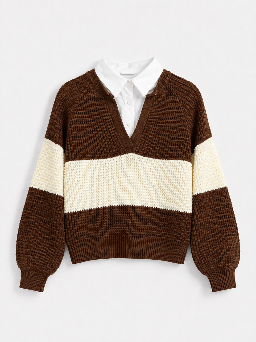 Colorblock V-Neck Knit Sweater