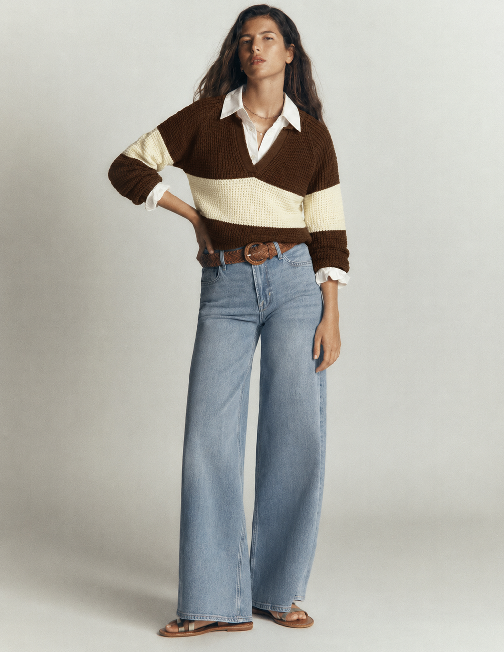 Colorblock V-Neck Knit Sweater