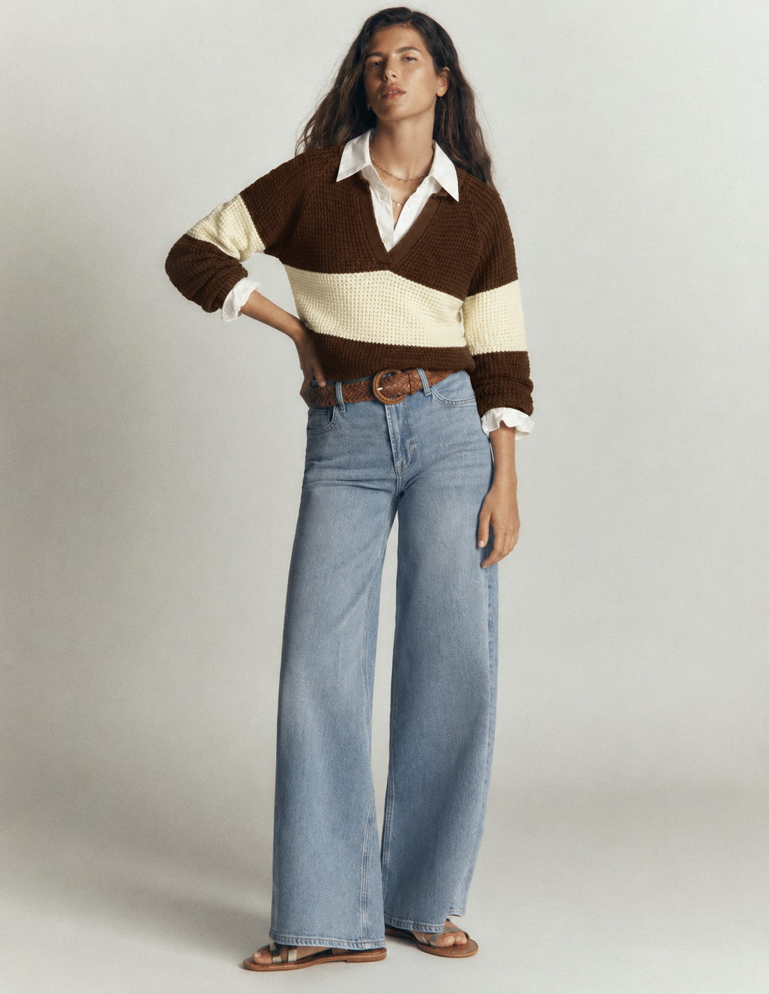 Colorblock V-Neck Knit Sweater