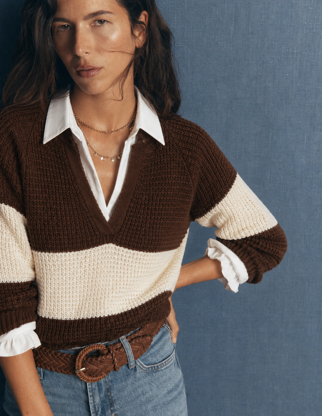 Colorblock V-Neck Knit Sweater