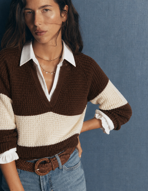 Colorblock V-Neck Knit Sweater
