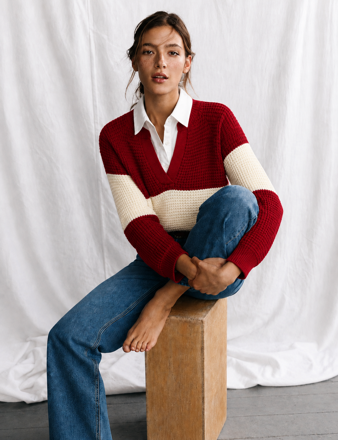 Sylor Colorblock V-Neck Knit Sweater