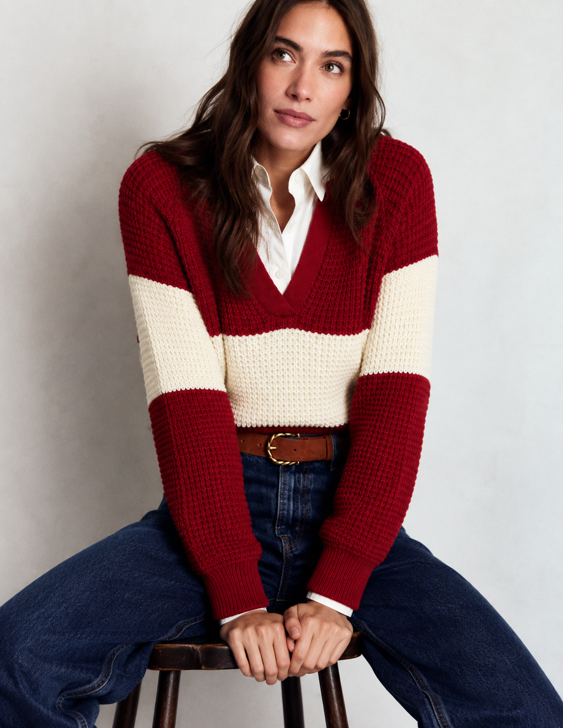Sylor Colorblock V-Neck Knit Sweater