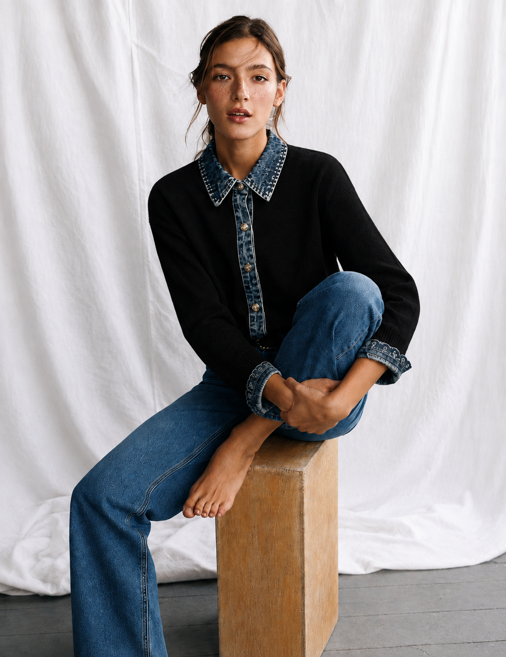 Sylor Denim Collar Knit Sweater