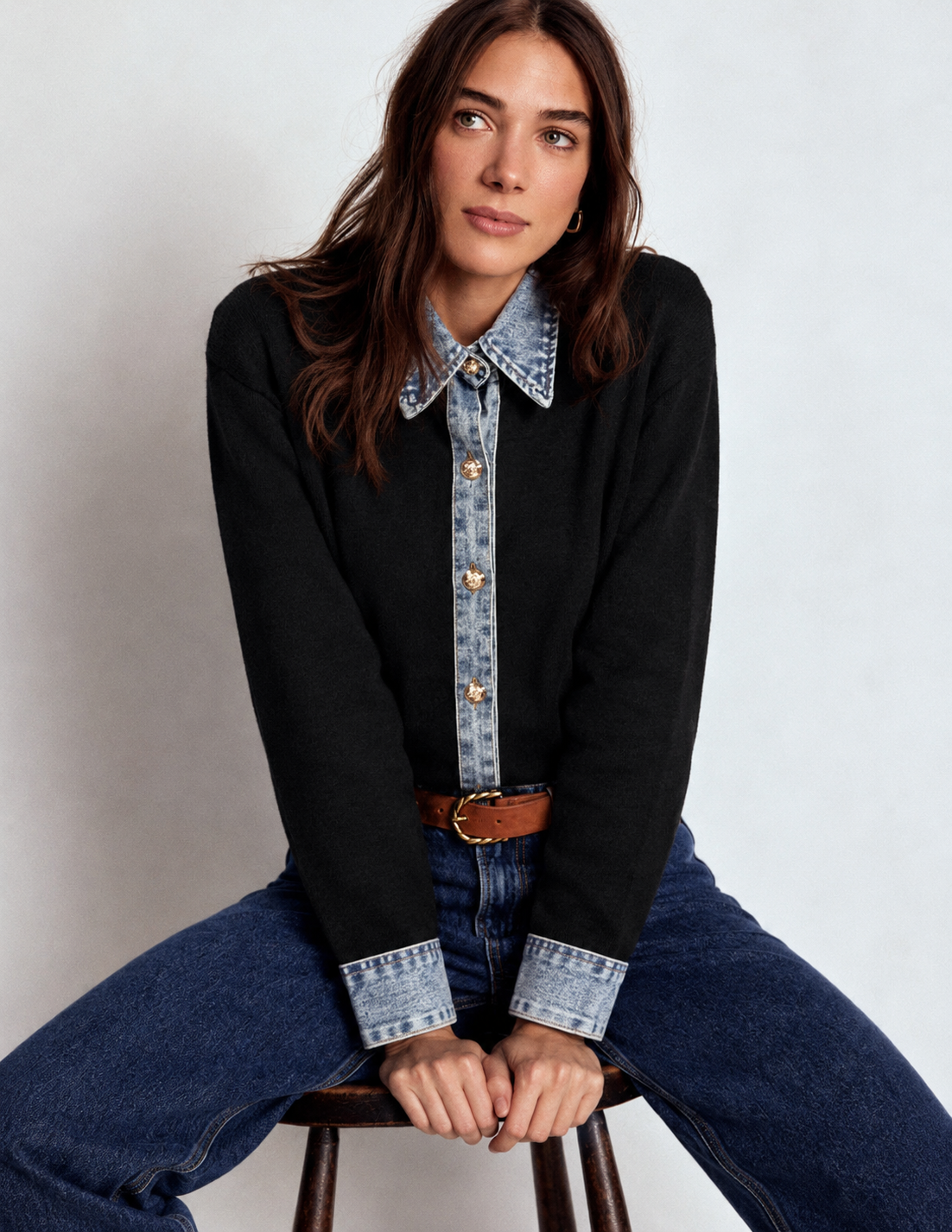 Sylor Denim Collar Knit Sweater