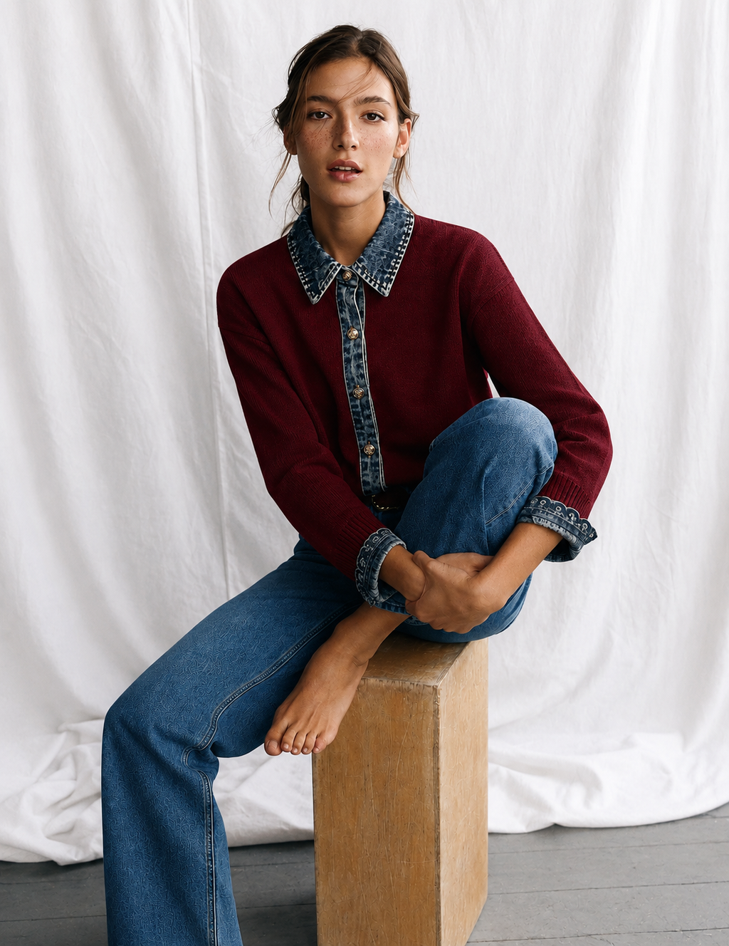 Sylor Denim Collar Knit Sweater