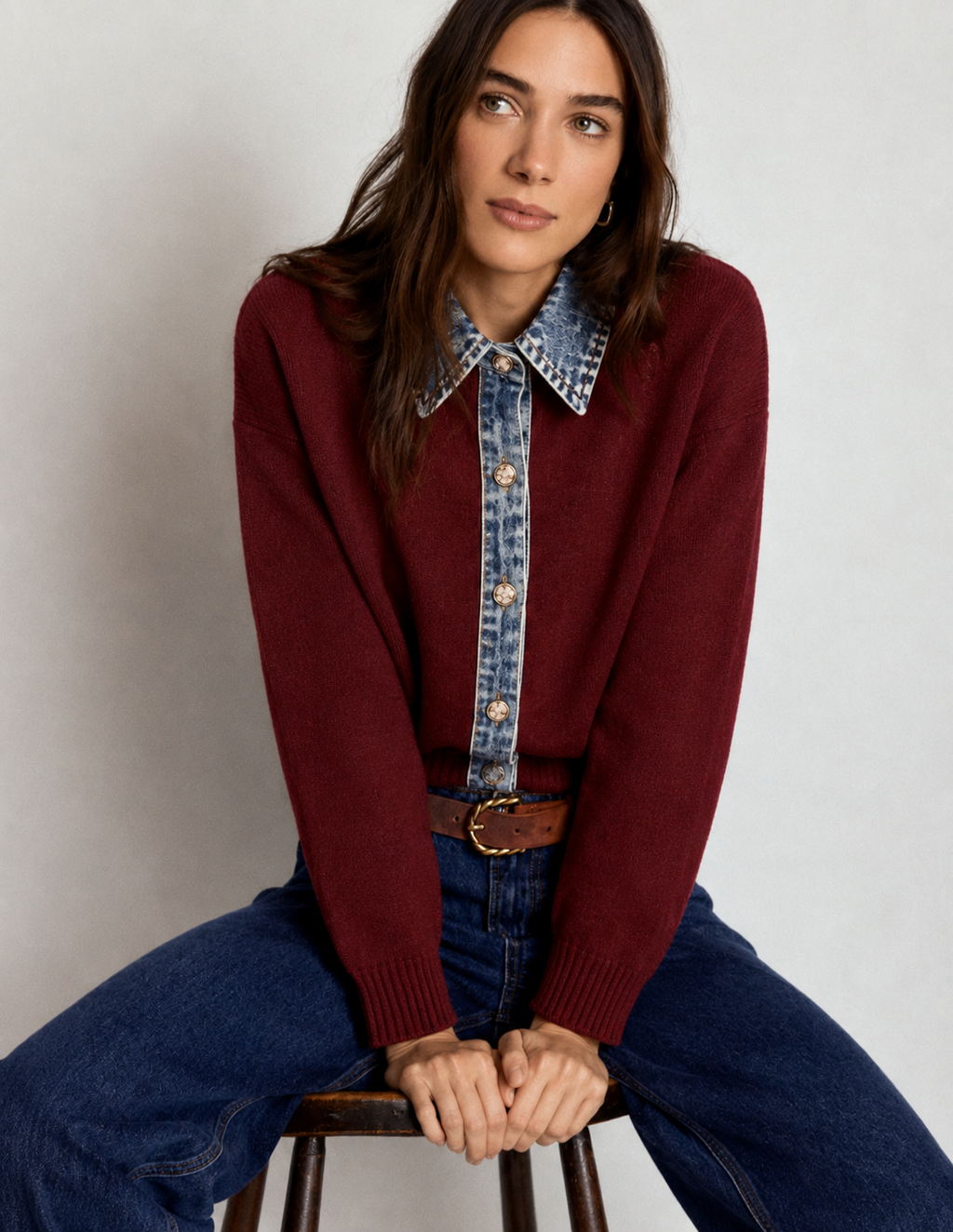 Sylor Denim Collar Knit Sweater