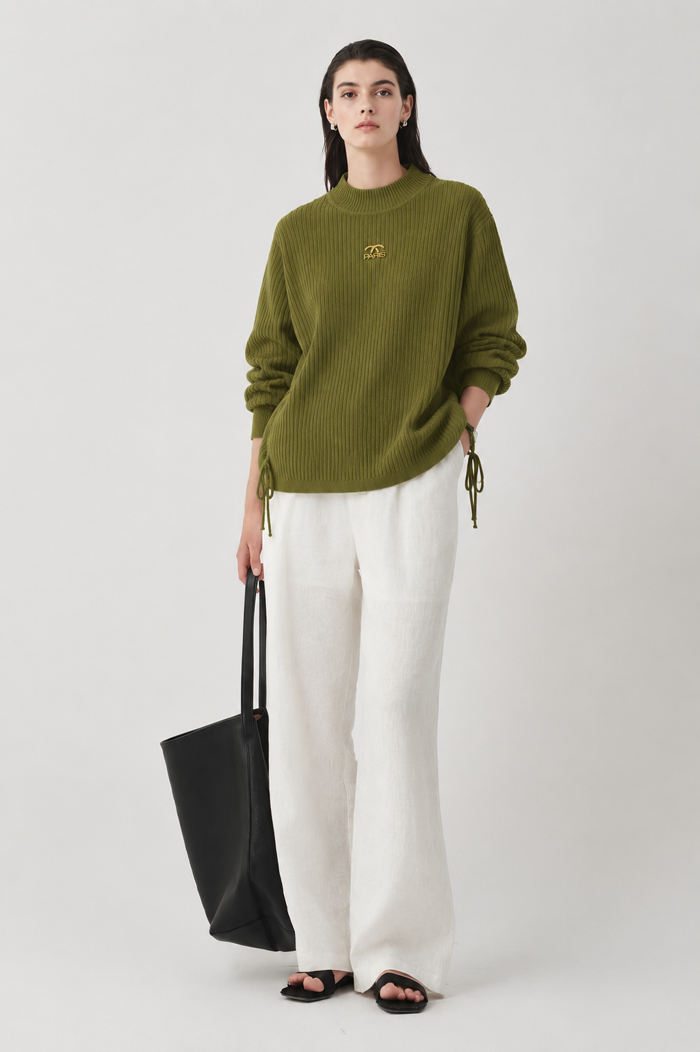 Paris Ribbed Olive Green Knit Top
