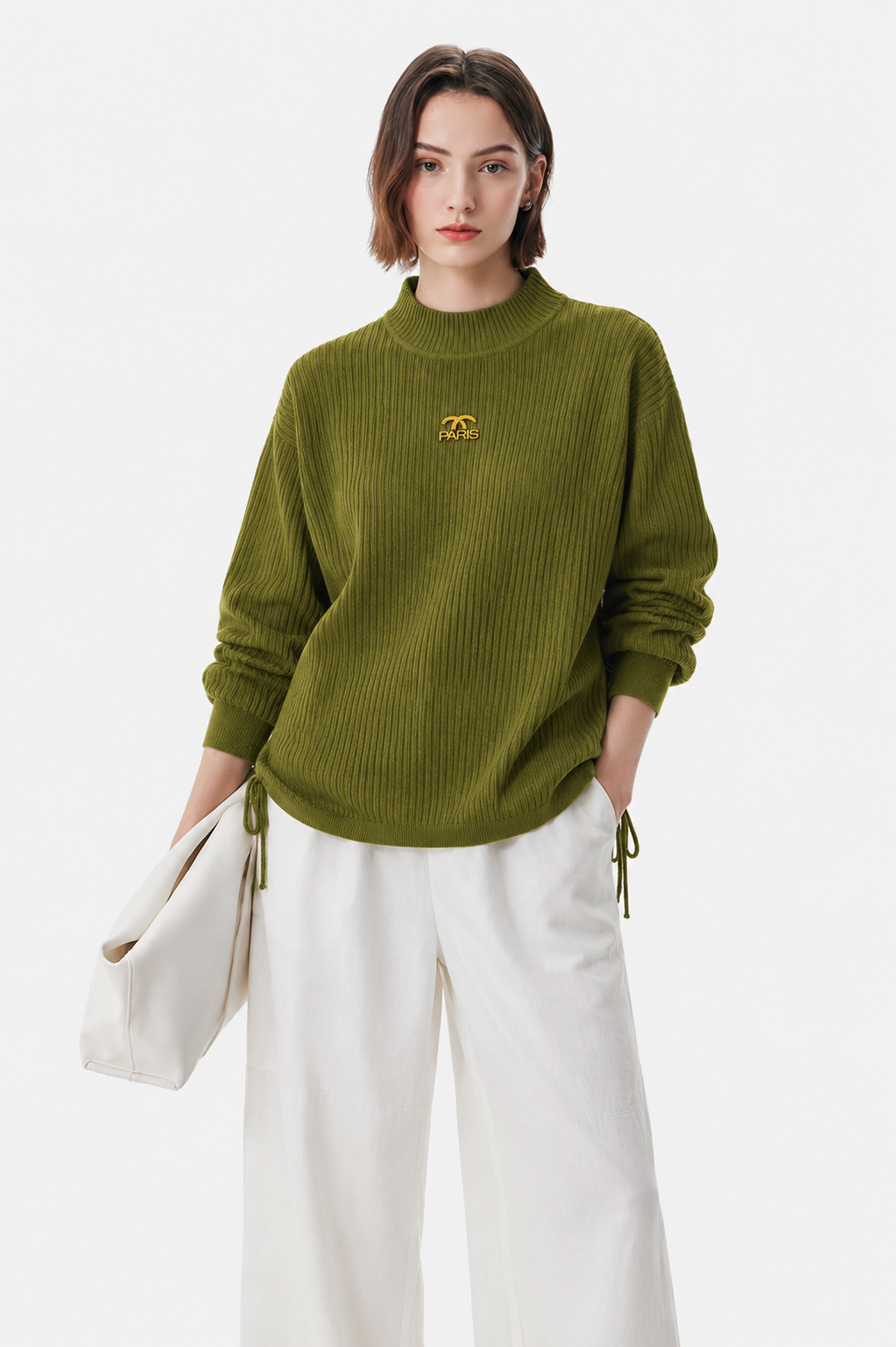 Paris Ribbed Olive Green Knit Top
