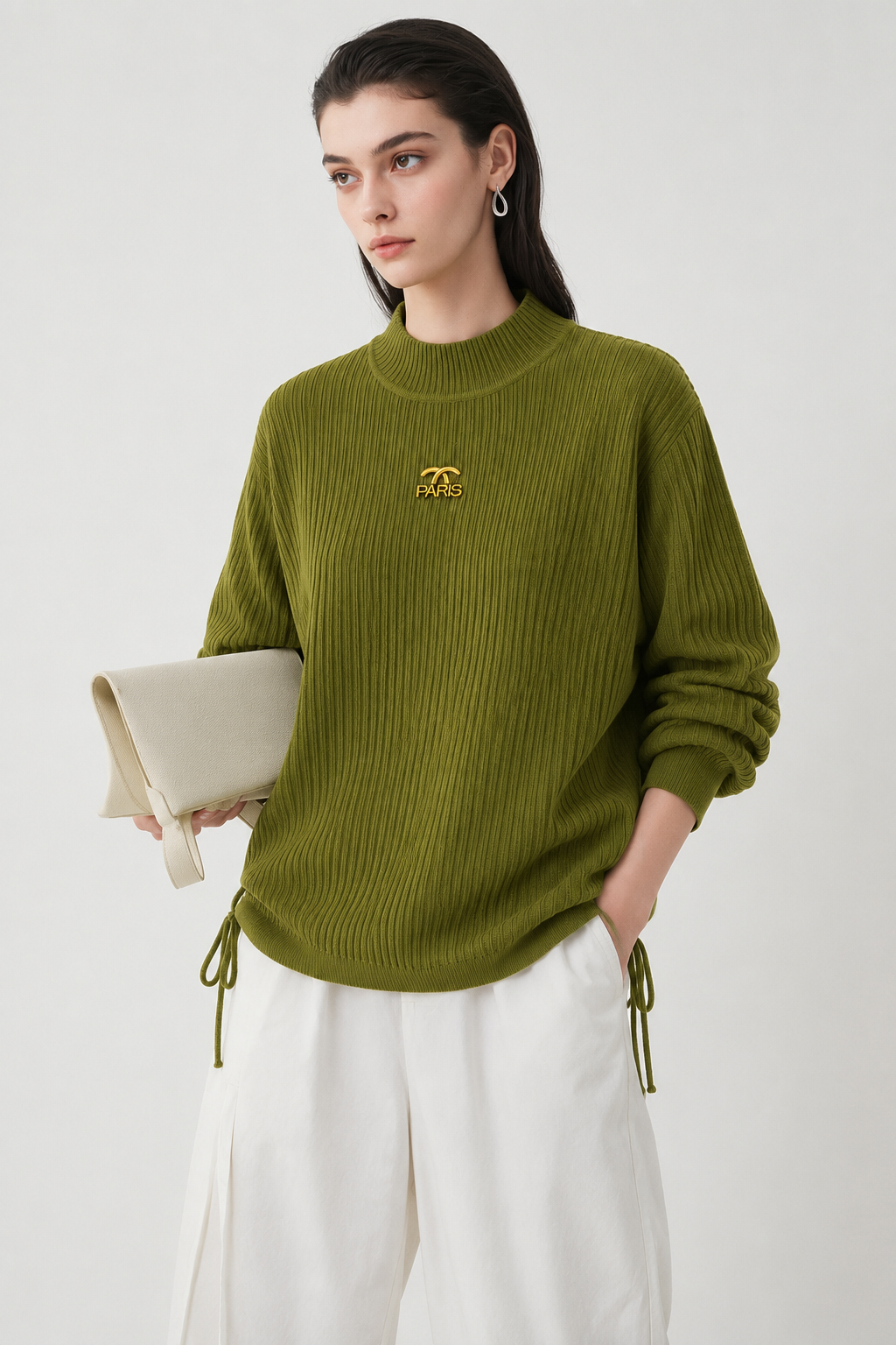 Paris Ribbed Olive Green Knit Top