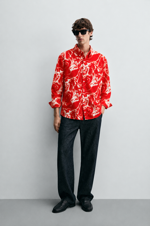 Crimson Marble Abstract Shirt