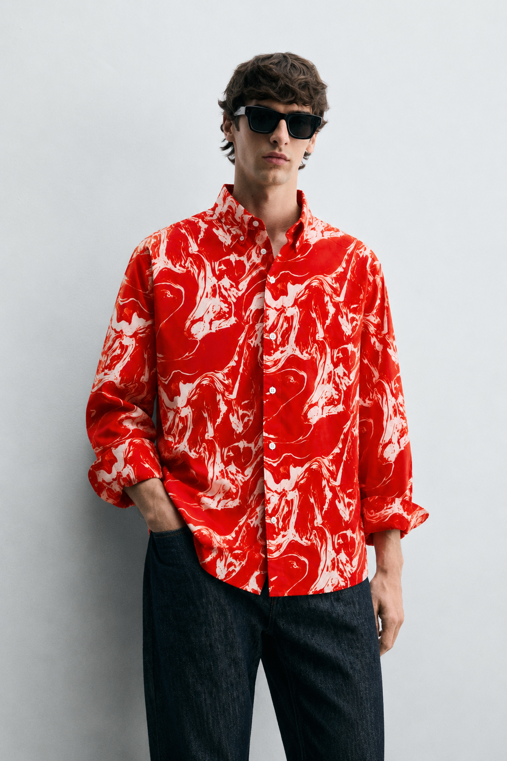Crimson Marble Abstract Shirt