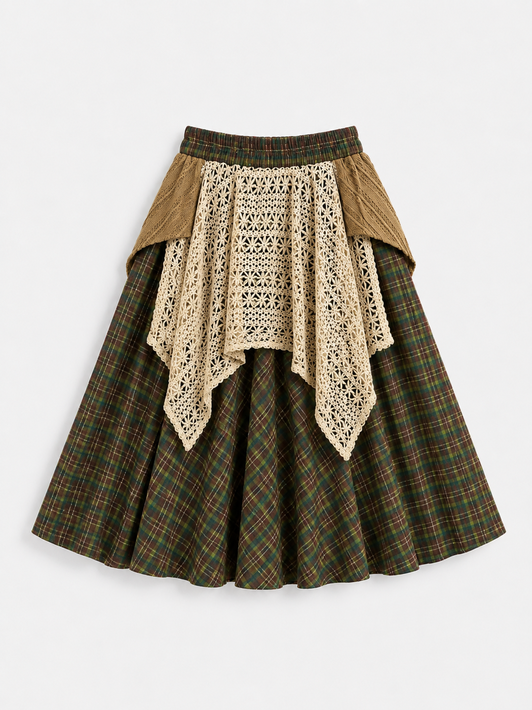 Vintage Plaid Crochet Midi Skirt