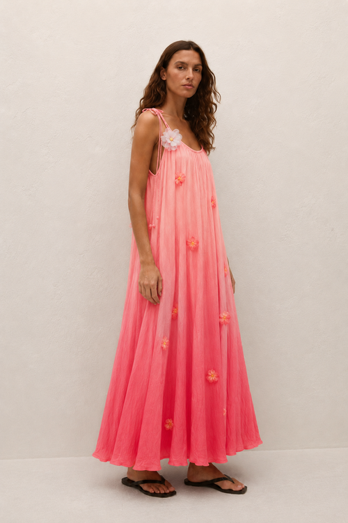 Coral Blossom Ombre Maxi Dress