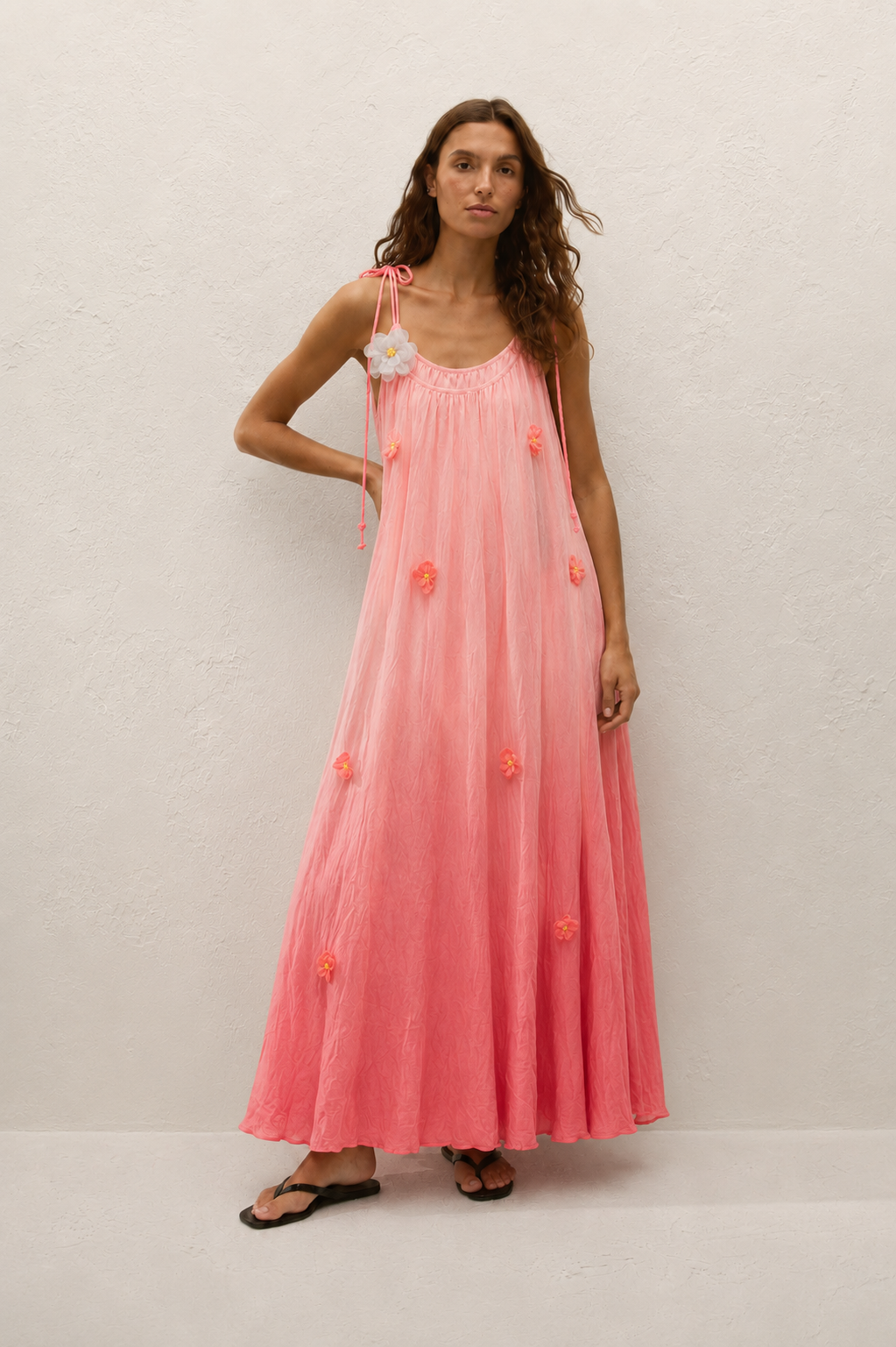 Coral Blossom Ombre Maxi Dress