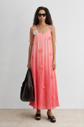 Coral Blossom Ombre Maxi Dress