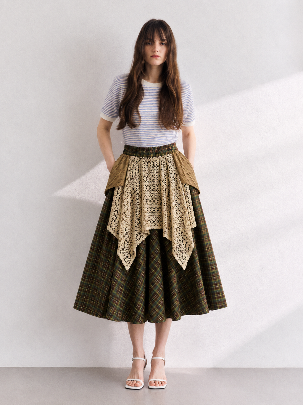 Vintage Plaid Crochet Midi Skirt