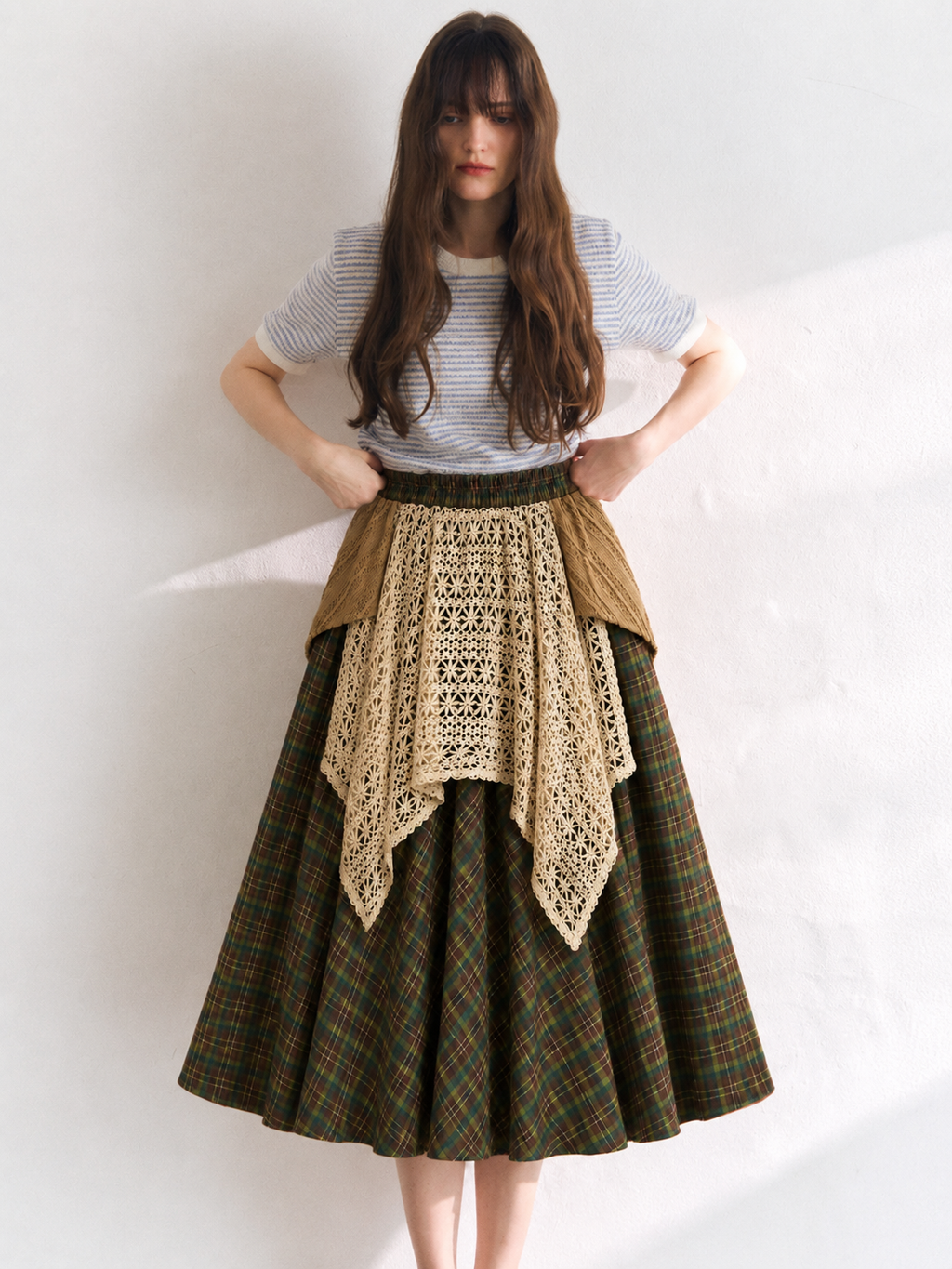Vintage Plaid Crochet Midi Skirt