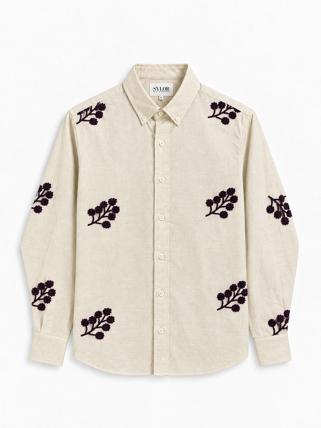 Bordeaux Black Bloom Embroidered Shirt