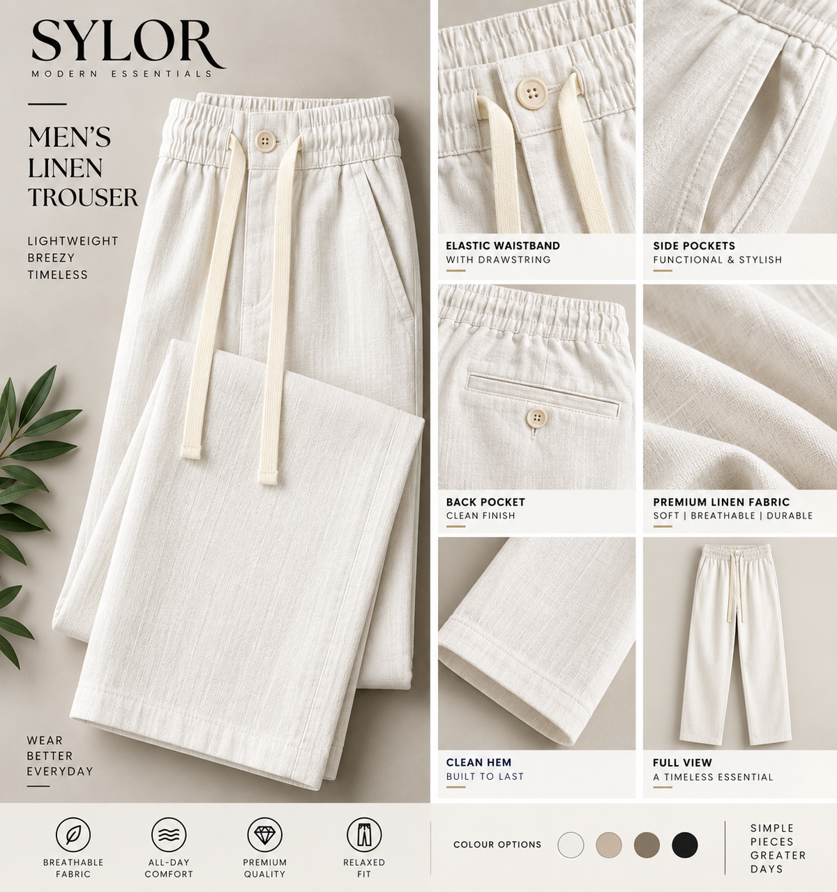 SYLOR Everyday Linen Trousers –Light Ivory