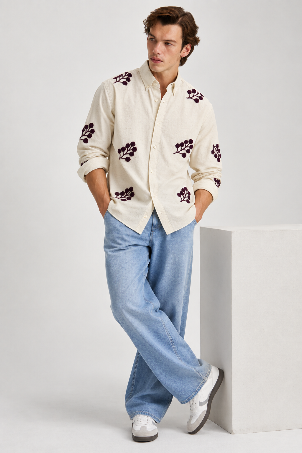 Bordeaux Black Bloom Embroidered Shirt
