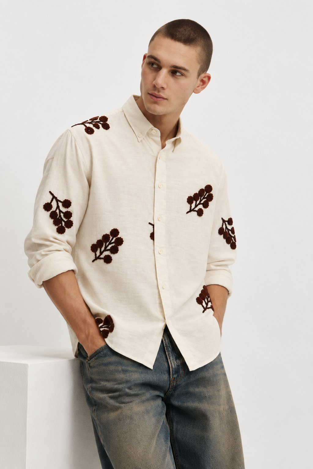SYLOR Cocoa Bloom Embroidered Shirt