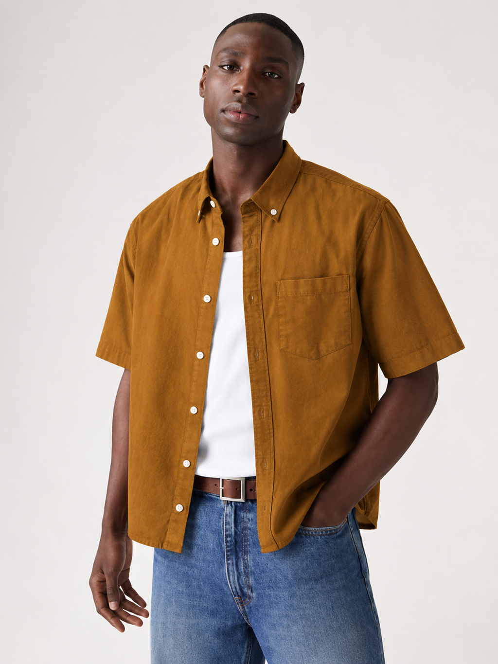 Golden Ochre Linen Short-Sleeve Shirt