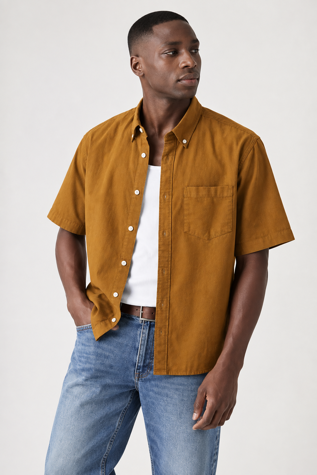 Golden Ochre Linen Short-Sleeve Shirt