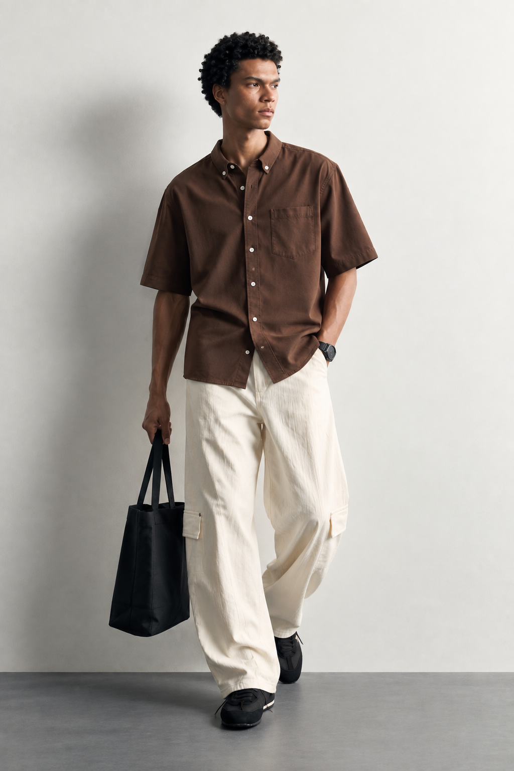 Mocha Linen Essential Short-Sleeve Shirt