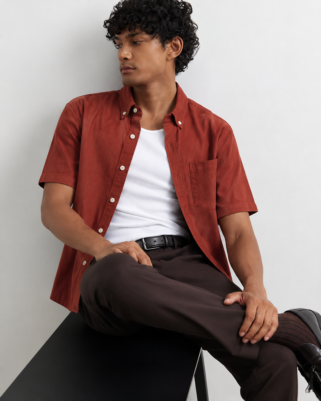 Rust Heritage Linen Short-Sleeve Shirt