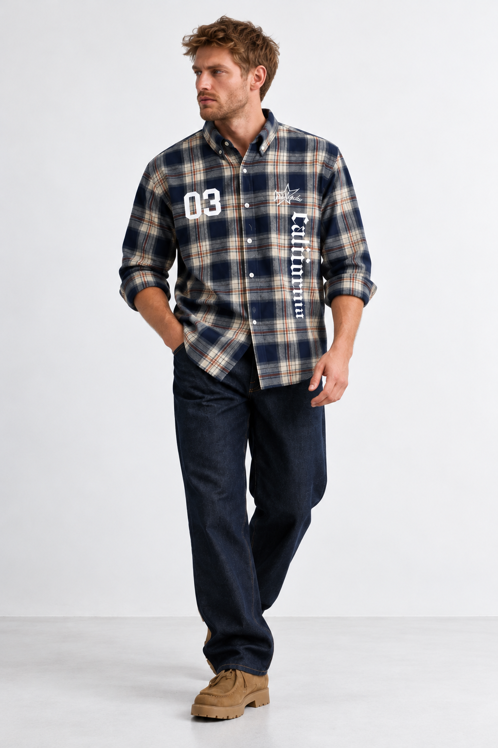 California Navy Plaid Statement Shirt