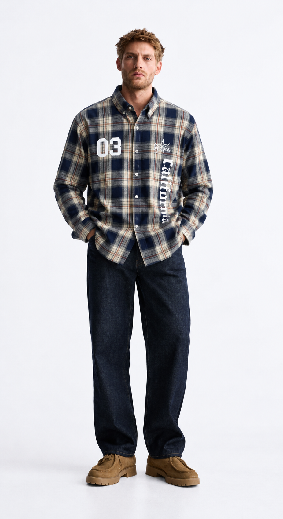 California Navy Plaid Statement Shirt