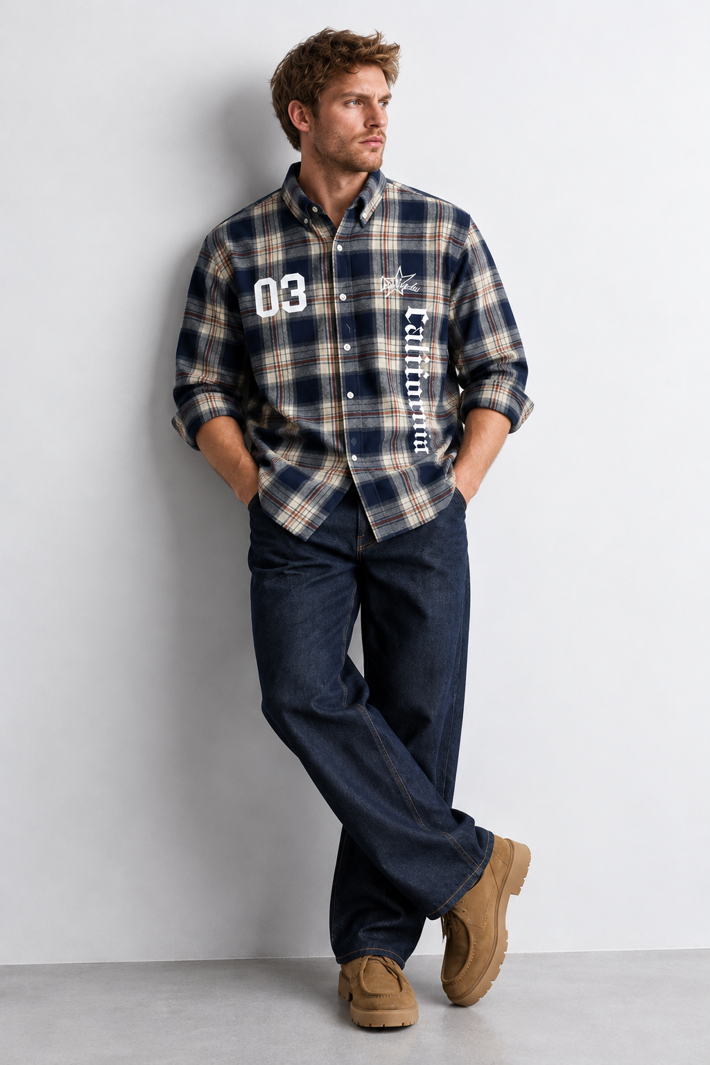 California Navy Plaid Statement Shirt